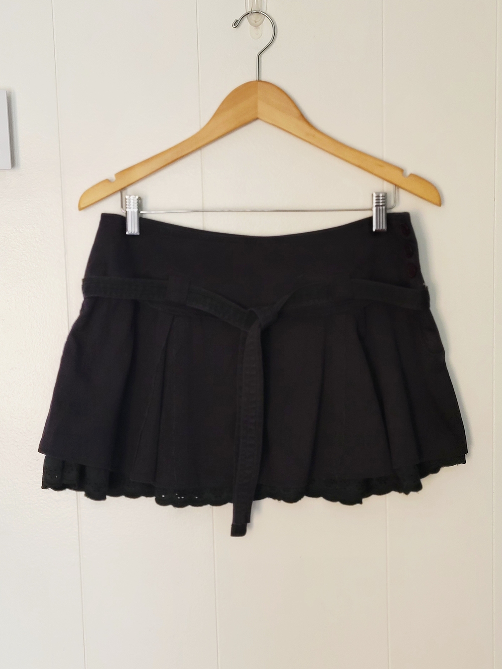 Miaa Real Mini Skirt with Waist Tie and Eyelet Hem